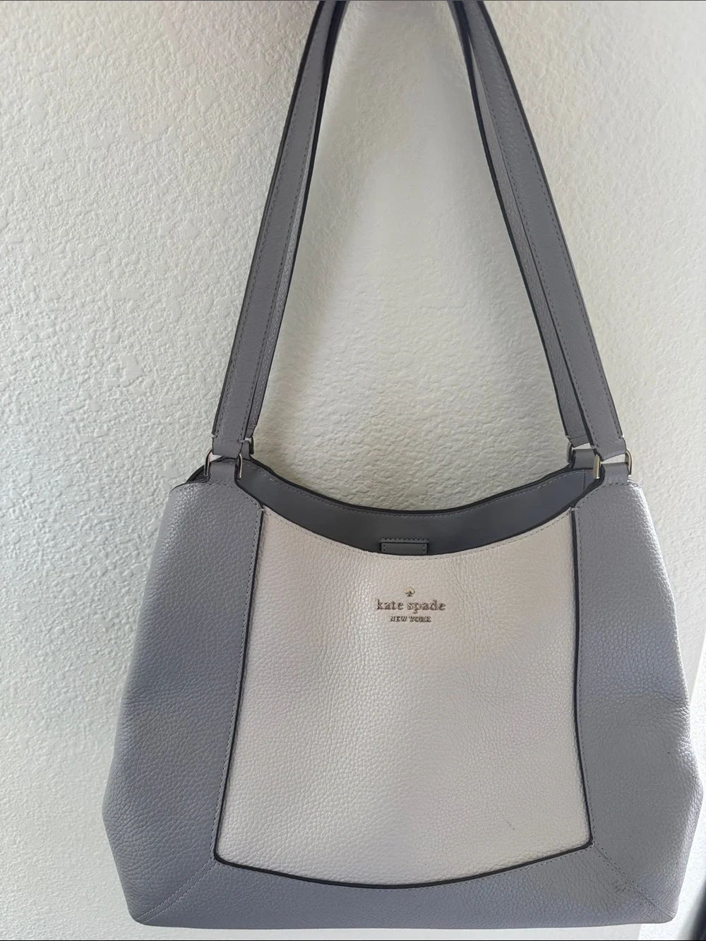 kate spade Two-Tone Gray & Cream Leather Shoulder Bag